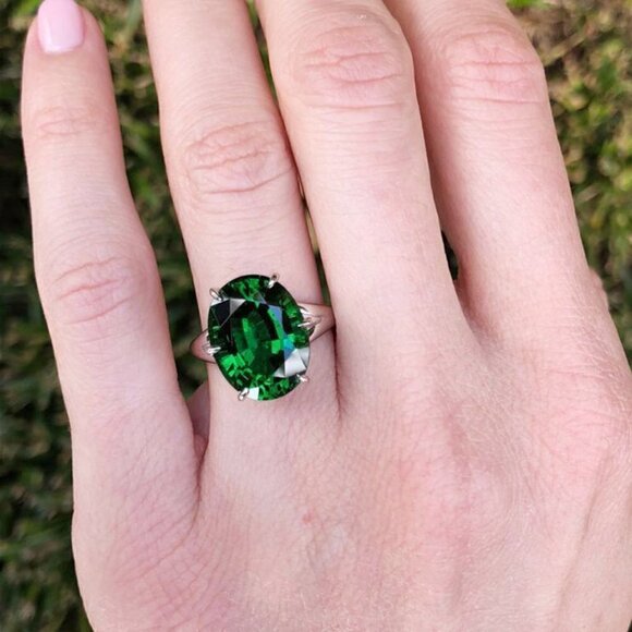 💎 Dainty Large Oval Zircon Emerald Elegant Silver Rings for Women, INDN8212 - Picture 10 of 12